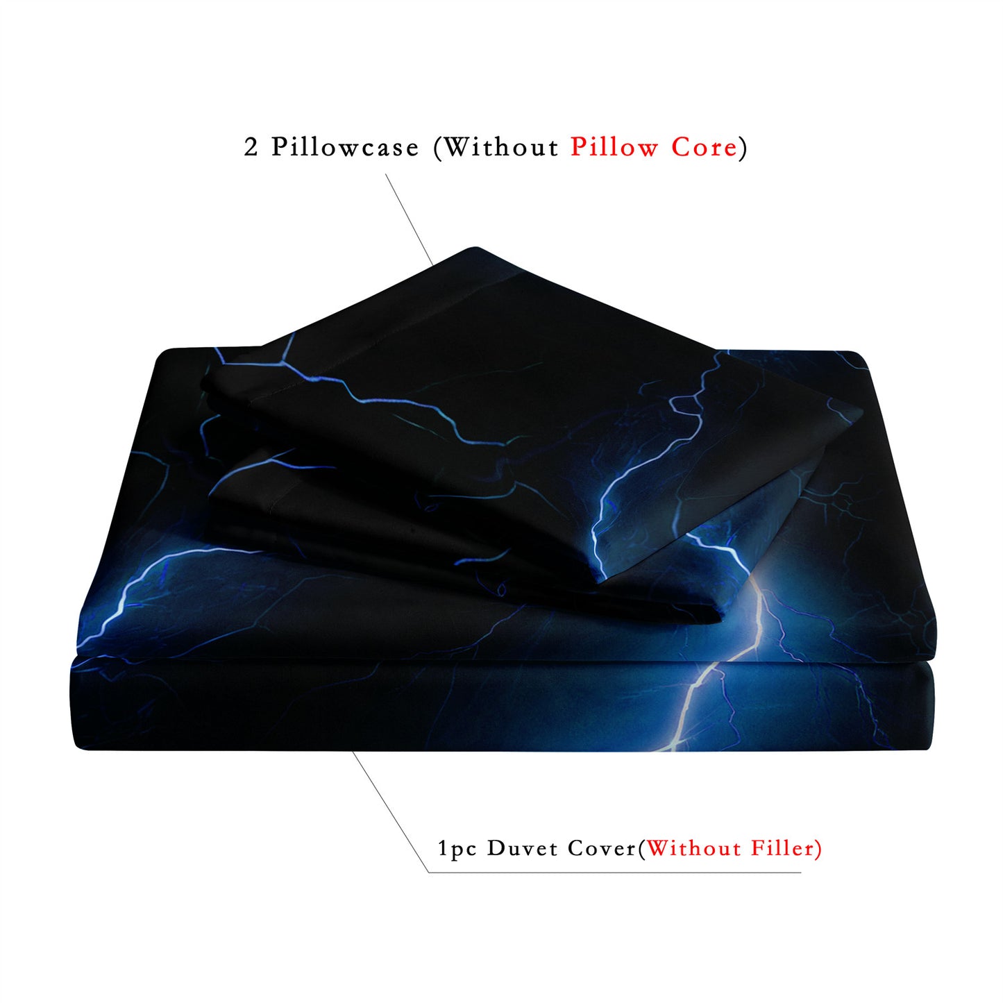 Dreammers 3D Blue Lightning Duvet Cover Set, Cool Storm Soft Bedding Set with Pillowcases
