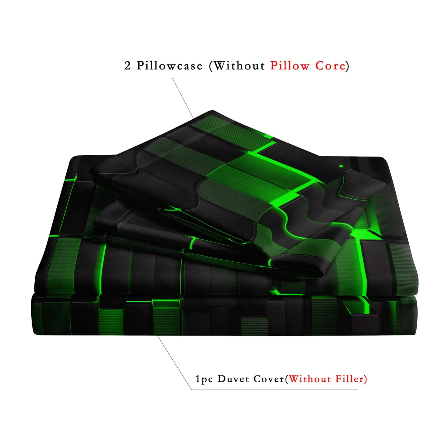 Dreammers 3D Green Black Cube Duvet Cover Set, Gamer Geometric Soft Bedding Set with Pillowcases