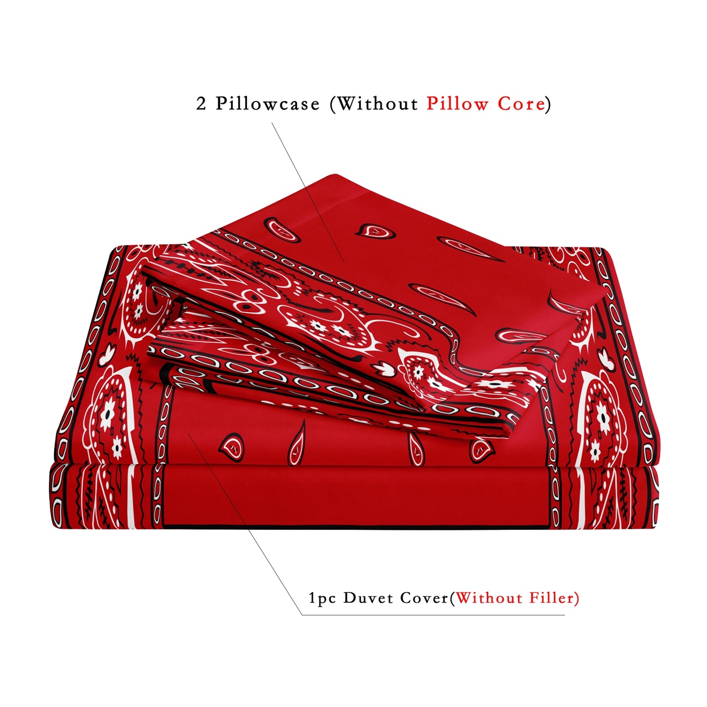 Dreammers Red Black Bandana Paisley Duvet Cover Set, Western Boho Soft Bedding Set with Pillowcases