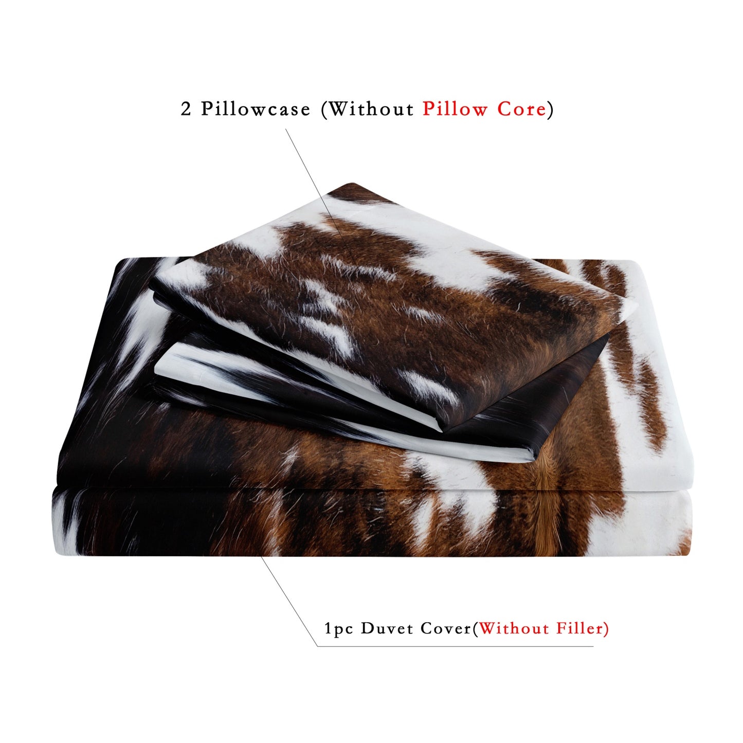 Dreammers 3D Tri-Color Cowhide Print Duvet Cover Set, Western Rustic Soft Bedding Set with Pillowcases