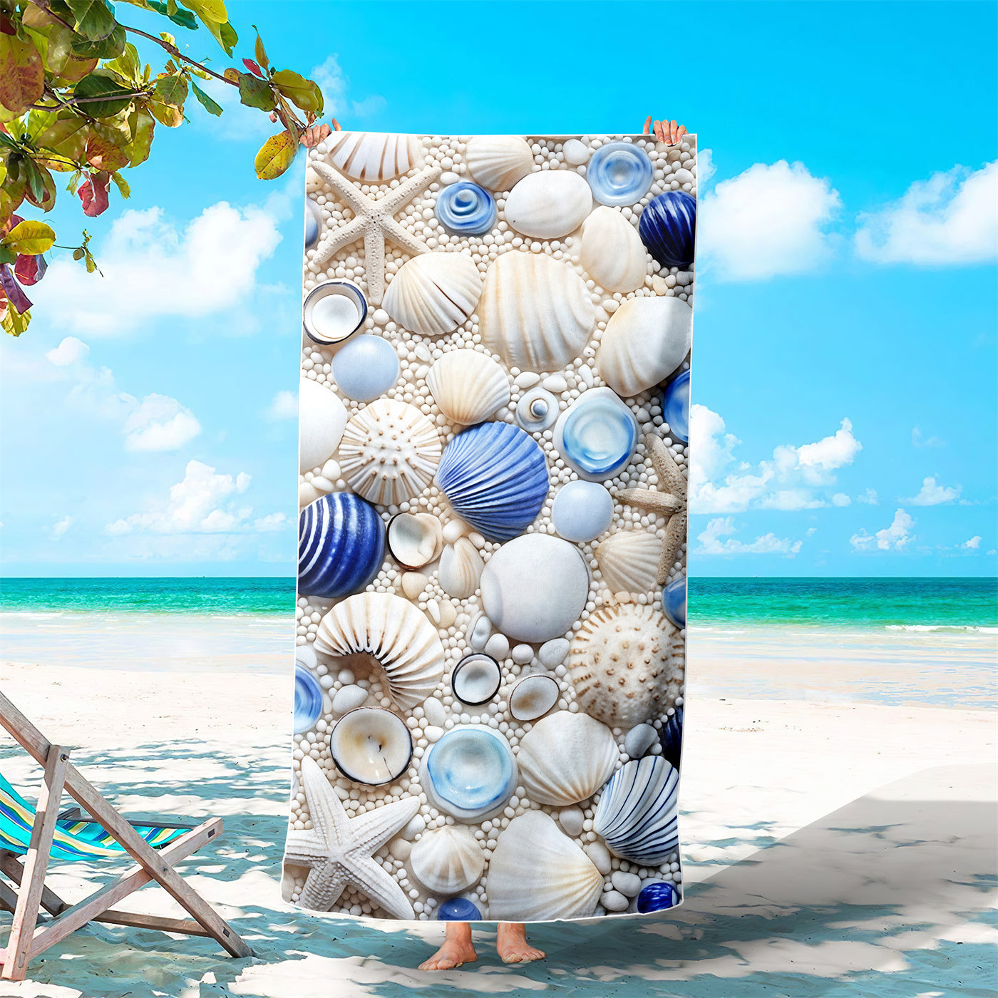 Dreammers 3D Seashell Starfish Beach Towel, Coastal Ocean Quick Dry Soft Bath Towel