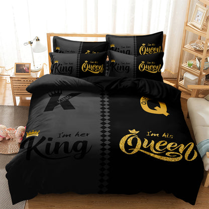 Dreammers King Queen Crown Glitter Couple Duvet Cover Set, His Hers Romantic Luxury Soft Bedding Set with Pillowcases