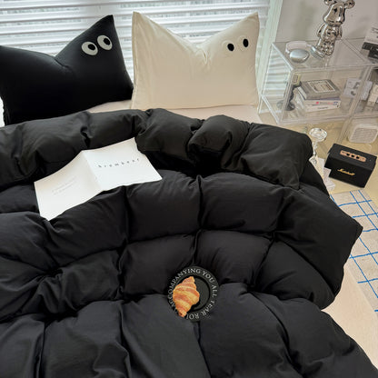 3Pcs Black Eye Embroidery Printed Quilt Duvet Cover Bedding Set