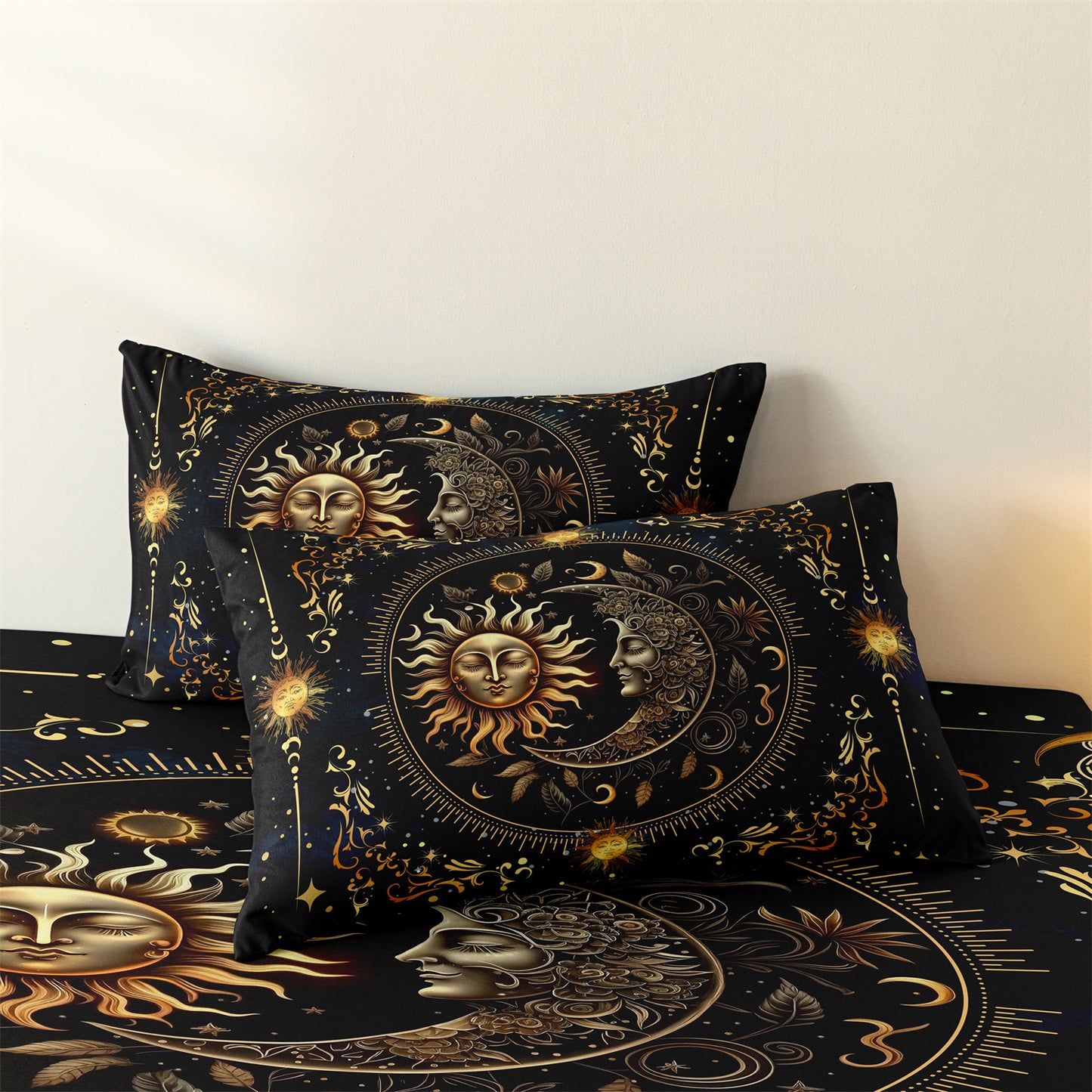 Dreammers Boho Sun Moon Tarot Duvet Cover Set, Mystical Astrology Soft Bedding Set with Pillowcases