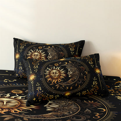 Dreammers Boho Sun Moon Tarot Duvet Cover Set, Mystical Astrology Soft Bedding Set with Pillowcases