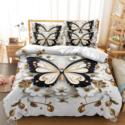 Dreammers Luxury Black Gold Butterfly Floral Duvet Cover Set, Elegant Soft Bedding Set with Pillowcases