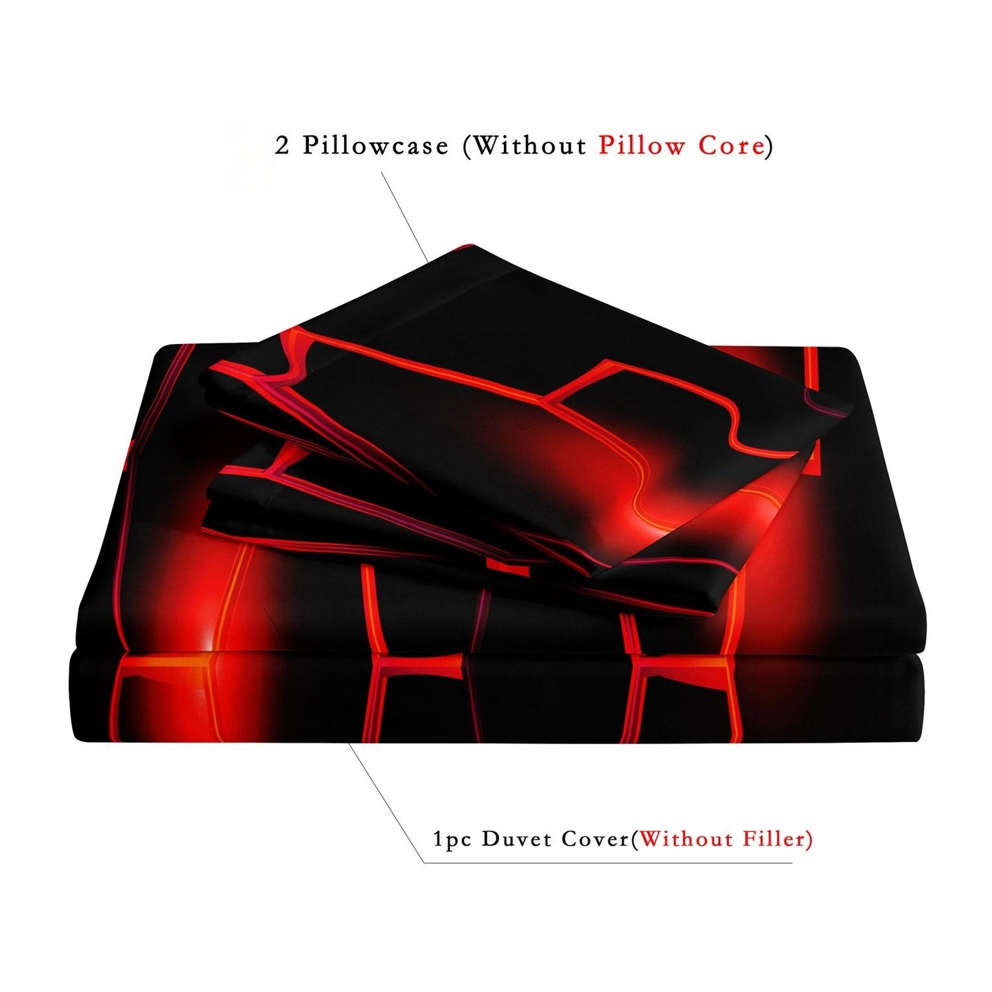 Dreammers 3D Red Honeycomb Geometric Duvet Cover Set, Futuristic Tech Soft Bedding Set with Pillowcases