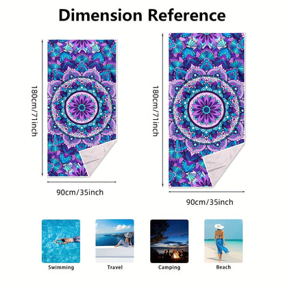 Dreammers Purple Blue Mandala Beach Towel, Boho Bohemian Quick Dry Soft Bath Towel