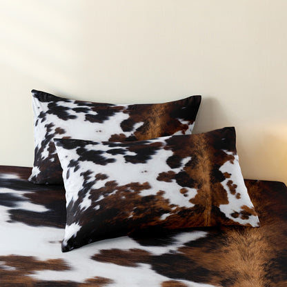 Dreammers 3D Tri-Color Cowhide Print Duvet Cover Set, Western Rustic Soft Bedding Set with Pillowcases