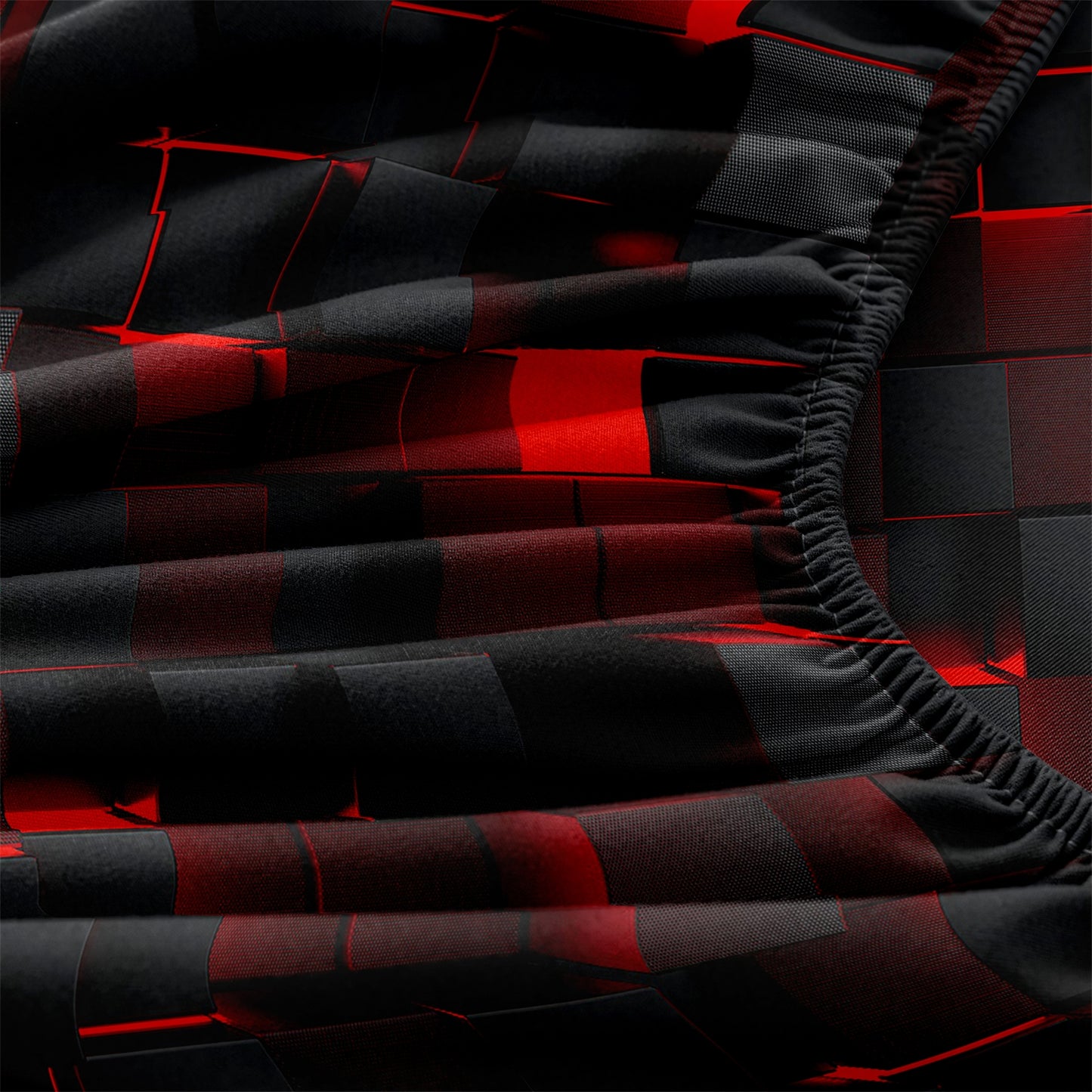 Dreammers 3D Red Black Cube Fitted Sheet, Gamer Geometric Soft Bed Sheet Set with Pillowcases