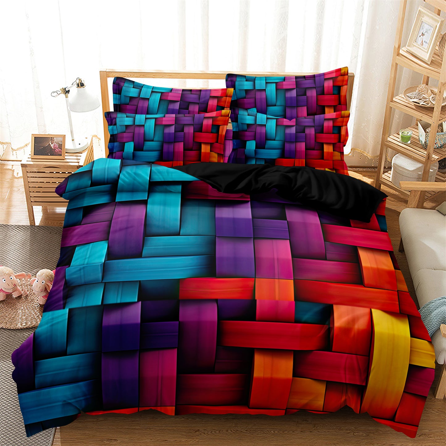 Dreammers Colorful Woven Geometric Duvet Cover Set, Vibrant Soft Bedding Set with Pillowcases