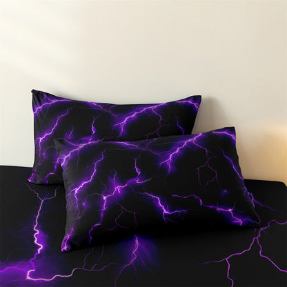 Dreammers 3D Purple Lightning Duvet Cover Set, Cool Storm Soft Bedding Set with Pillowcases