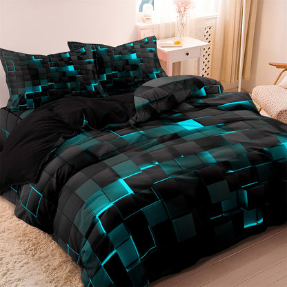 Dreammers 3D Lake Black Geometric Duvet Cover Set, Modern Soft Bedding Set with Pillowcases