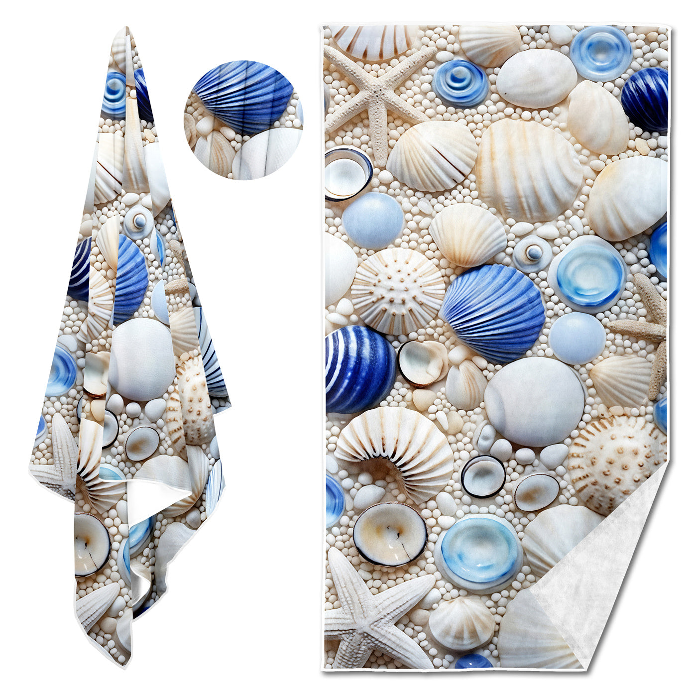 Dreammers 3D Seashell Starfish Beach Towel, Coastal Ocean Quick Dry Soft Bath Towel