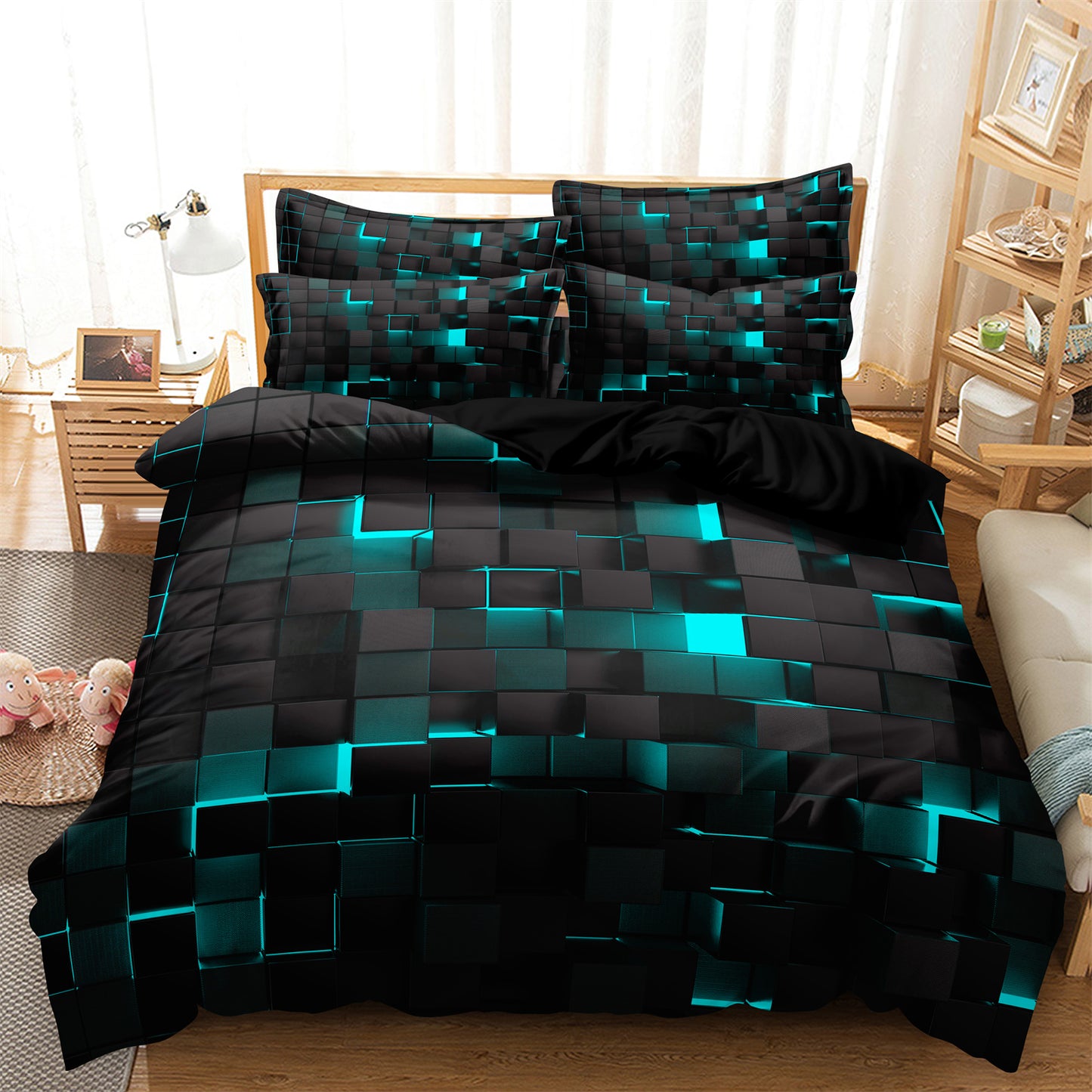 Dreammers 3D Lake Black Geometric Duvet Cover Set, Modern Soft Bedding Set with Pillowcases