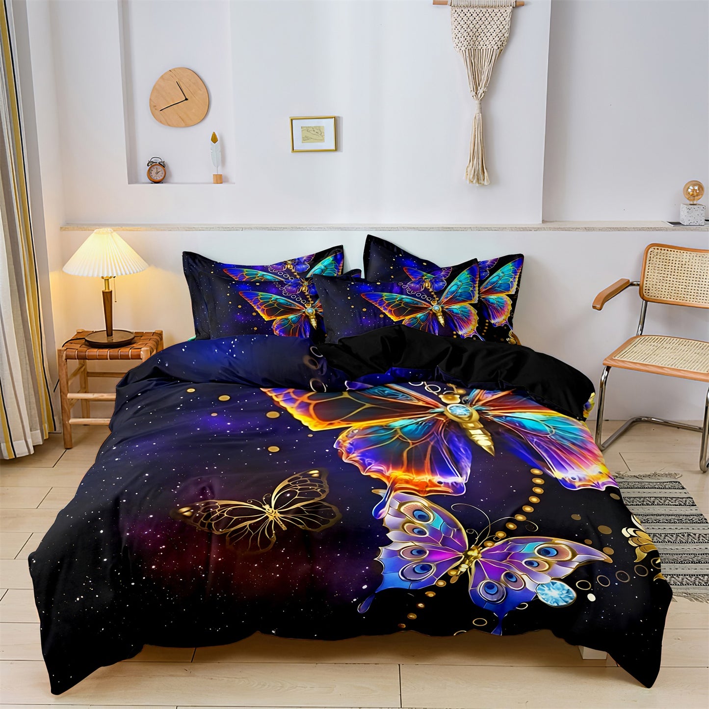 Dreammers 3D Galaxy Colorful Butterfly Duvet Cover Set, Mystical Soft Bedding Set with Pillowcases