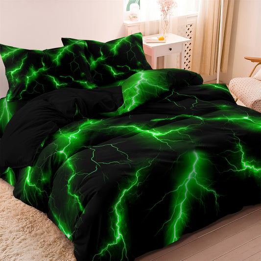 Dreammers 3D Green Lightning Duvet Cover Set, Cool Storm Soft Bedding Set with Pillowcases