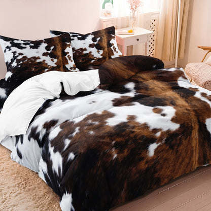 Dreammers 3D Tri-Color Cowhide Print Duvet Cover Set, Western Rustic Soft Bedding Set with Pillowcases