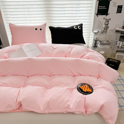 3Pcs Pink Eye Embroidery Printed Quilt Duvet Cover Bedding Set