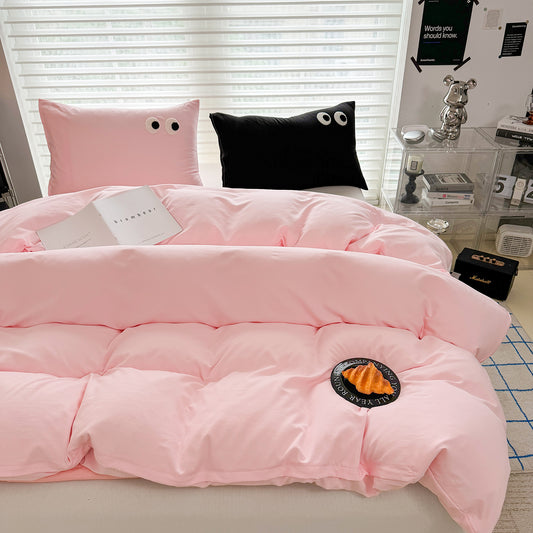 3Pcs Pink Eye Embroidery Printed Quilt Duvet Cover Bedding Set