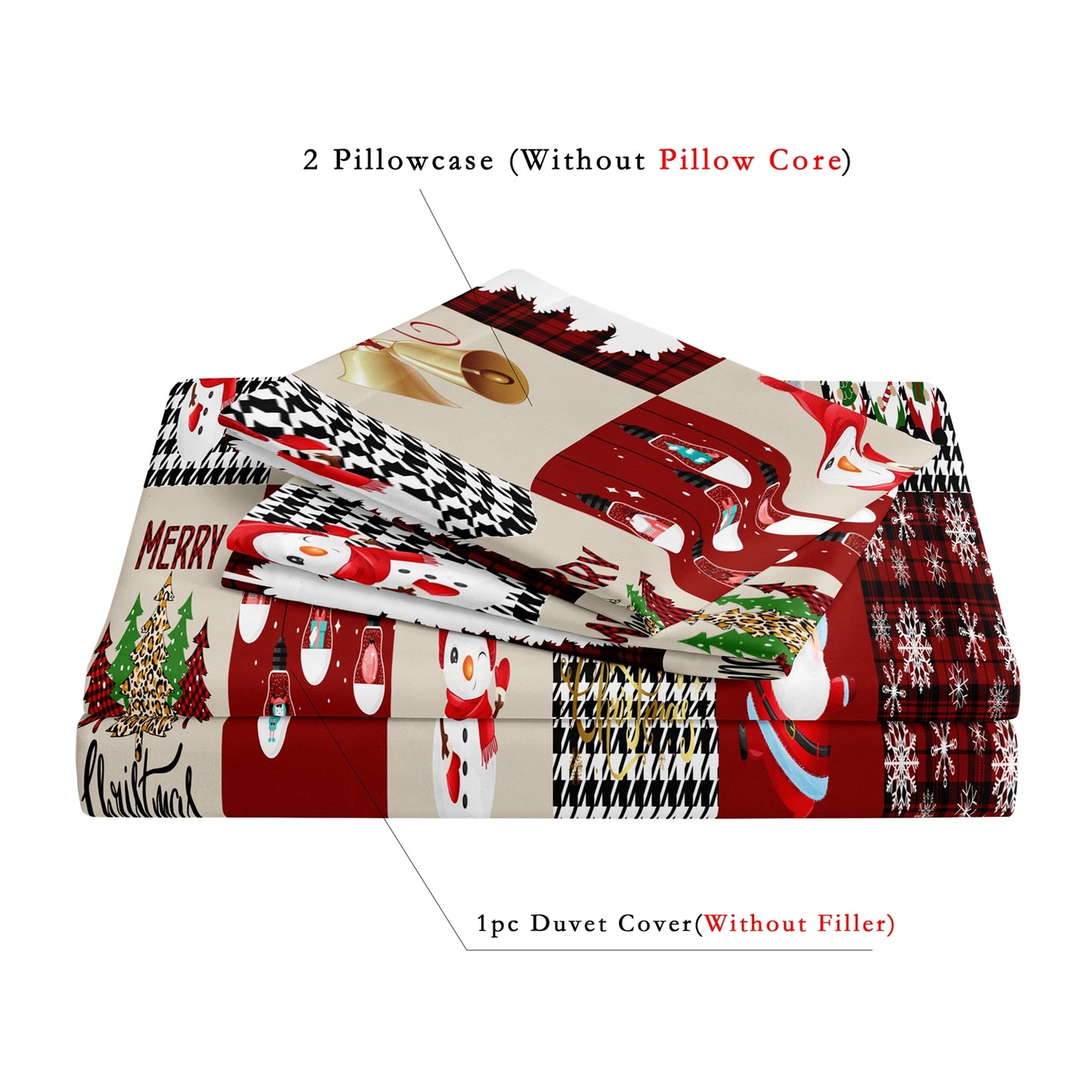 Dreammers Christmas Patchwork Duvet Cover Set, Festive Holiday Soft Bedding Set with Pillowcases