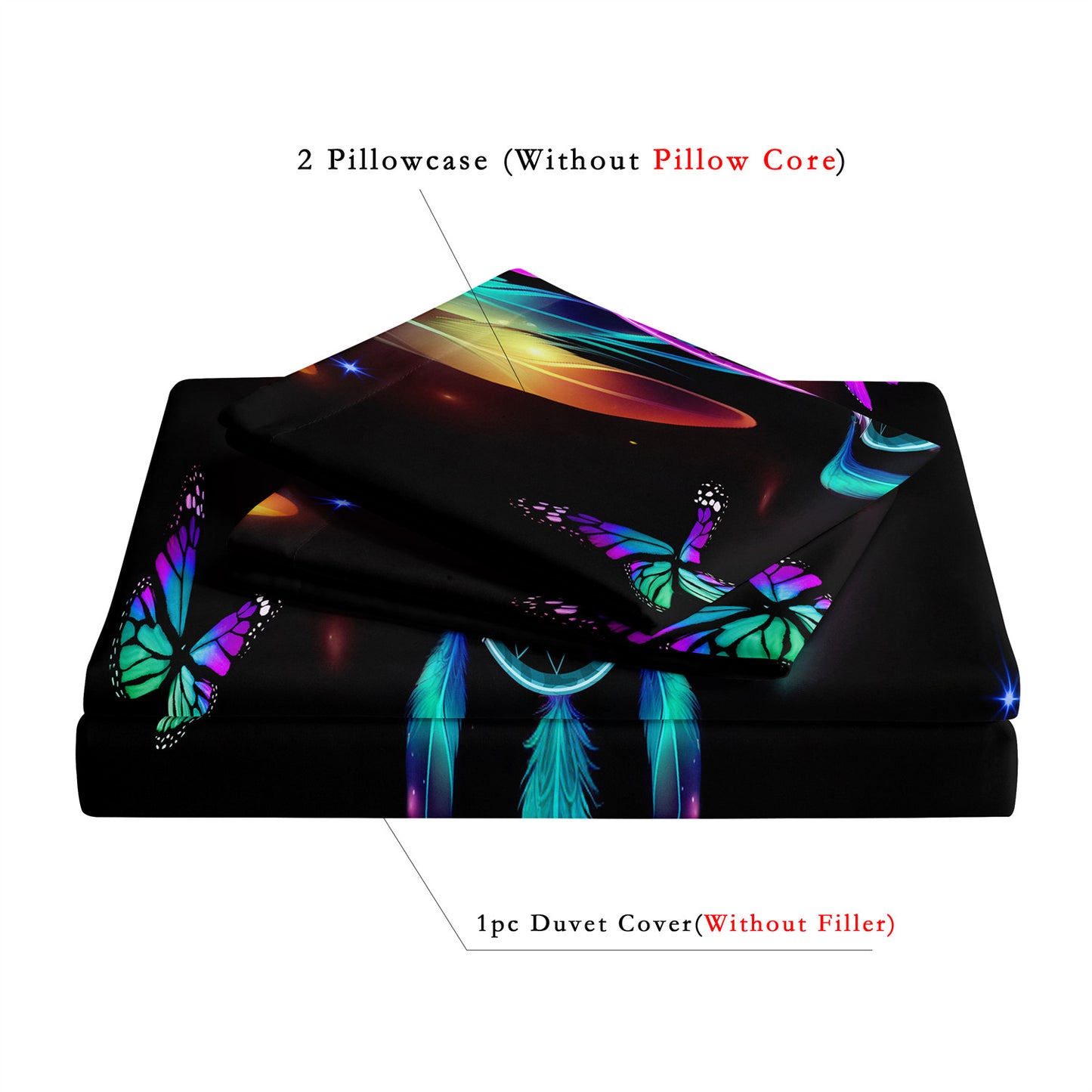 Dreammers Boho Rainbow Dreamcatcher Butterfly Duvet Cover Set, Mystical Bohemian Soft Bedding Set with Pillowcases