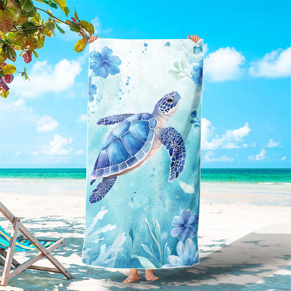 Dreammers Watercolor Sea Turtle Beach Towel, Tropical Ocean Quick Dry Soft Bath Towel