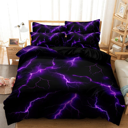 Dreammers 3D Purple Lightning Duvet Cover Set, Cool Storm Soft Bedding Set with Pillowcases