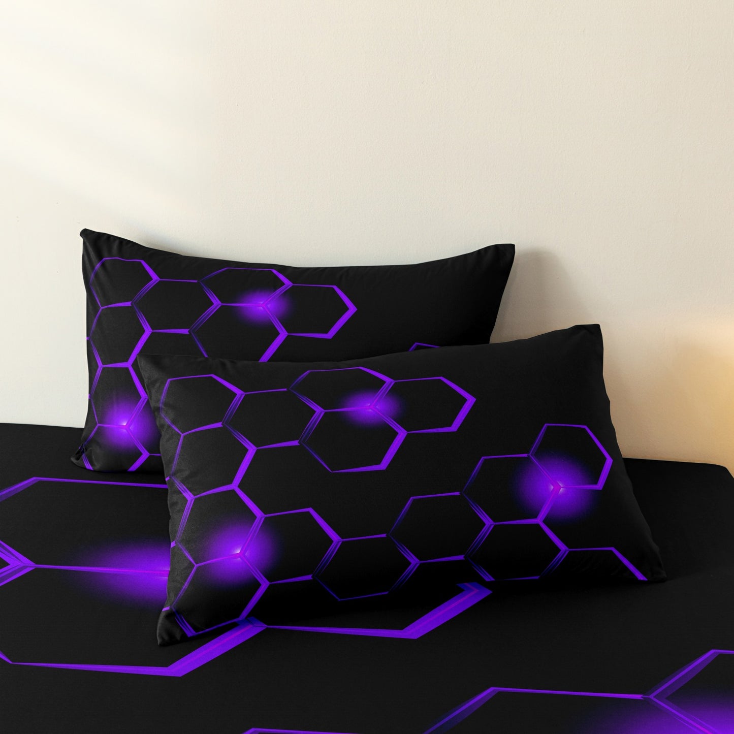 Dreammers 3D Purple Hexagon Duvet Cover Set, Modern Gamer Soft Bedding Set with Pillowcases