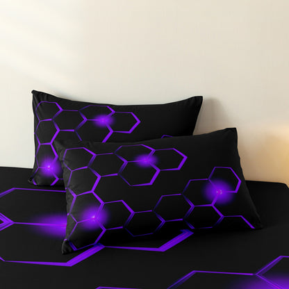 Dreammers 3D Purple Hexagon Duvet Cover Set, Modern Gamer Soft Bedding Set with Pillowcases