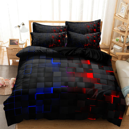 Dreammers 3D Red Blue Gradient Geometric Duvet Cover Set, Modern Soft Bedding Set with Pillowcases