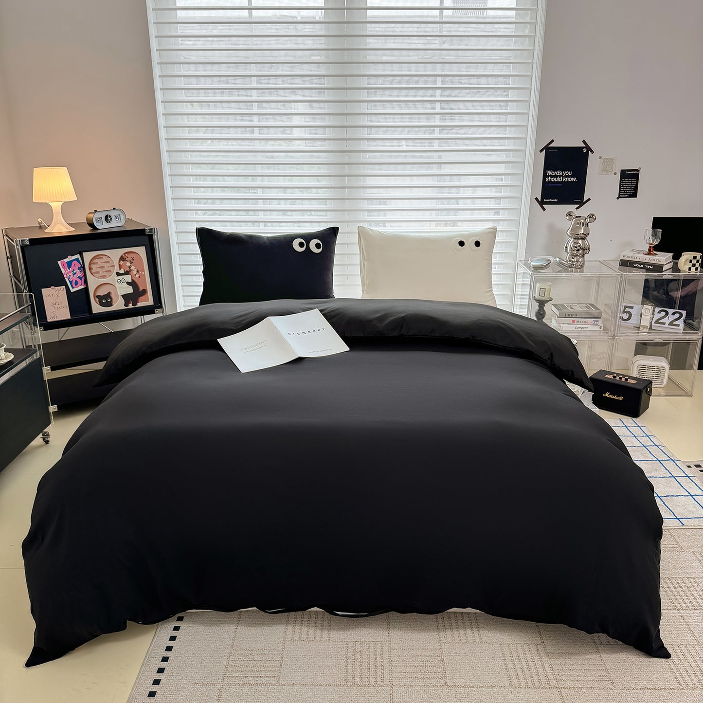 3Pcs Black Eye Embroidery Printed Quilt Duvet Cover Bedding Set