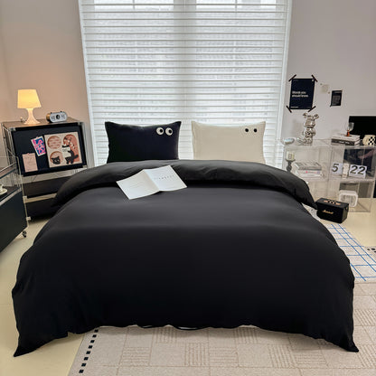 3Pcs Black Eye Embroidery Printed Quilt Duvet Cover Bedding Set