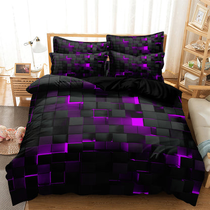 Dreammers 3D Purple Black Geometric Duvet Cover Set, Modern Soft Bedding Set with Pillowcases