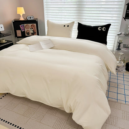 3Pcs Beige Eye Embroidery Printed Quilt Duvet Cover Bedding Set