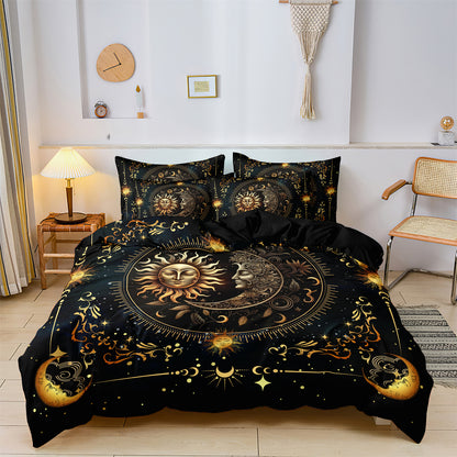Dreammers Boho Sun Moon Tarot Duvet Cover Set, Mystical Astrology Soft Bedding Set with Pillowcases