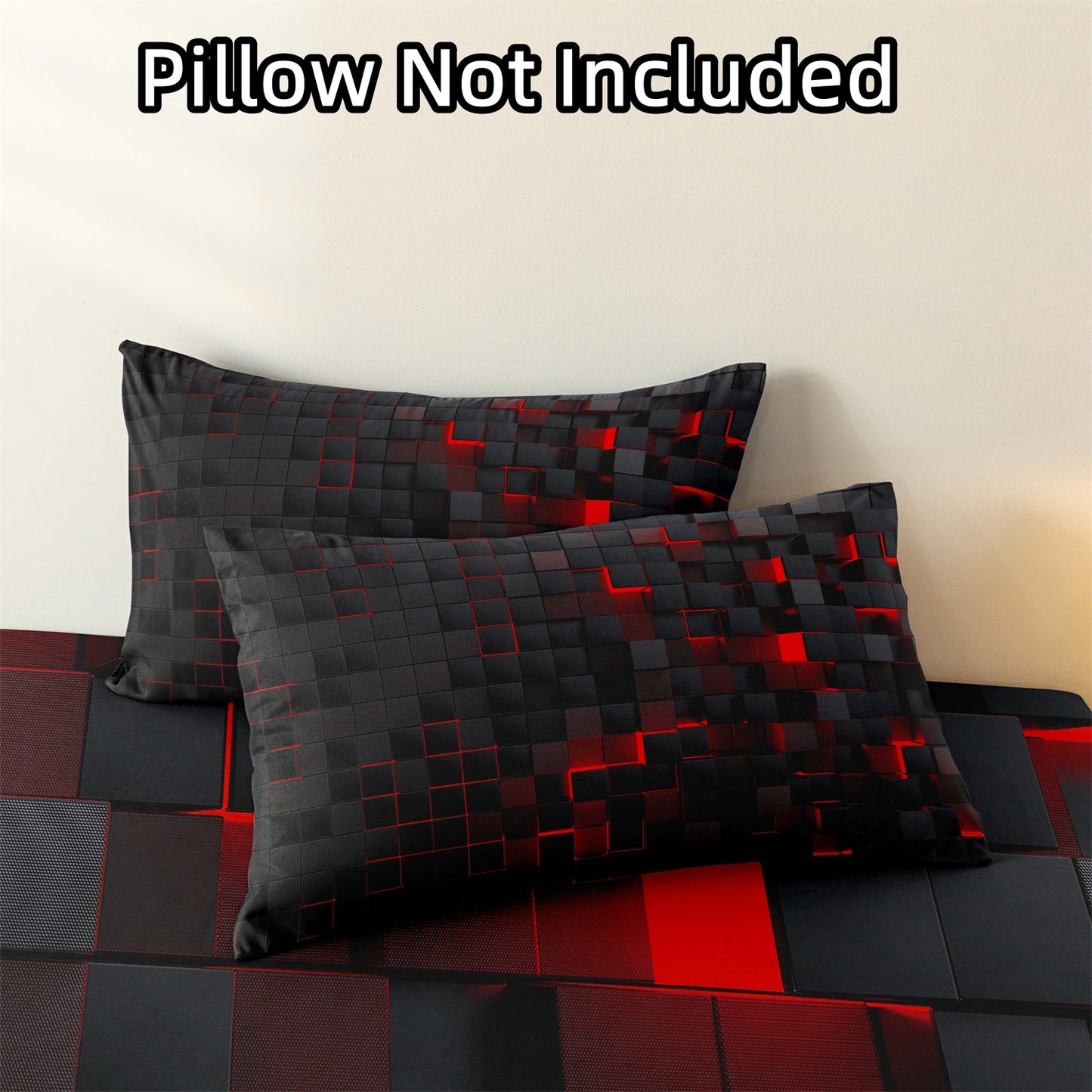 Dreammers 3D Red Black Cube Fitted Sheet, Gamer Geometric Soft Bed Sheet Set with Pillowcases