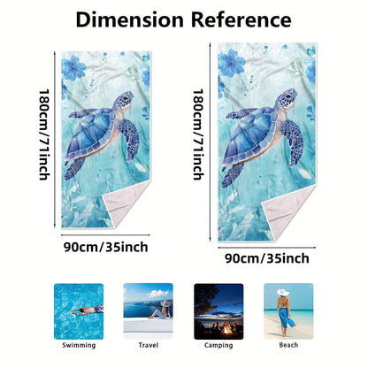 Dreammers Watercolor Sea Turtle Beach Towel, Tropical Ocean Quick Dry Soft Bath Towel