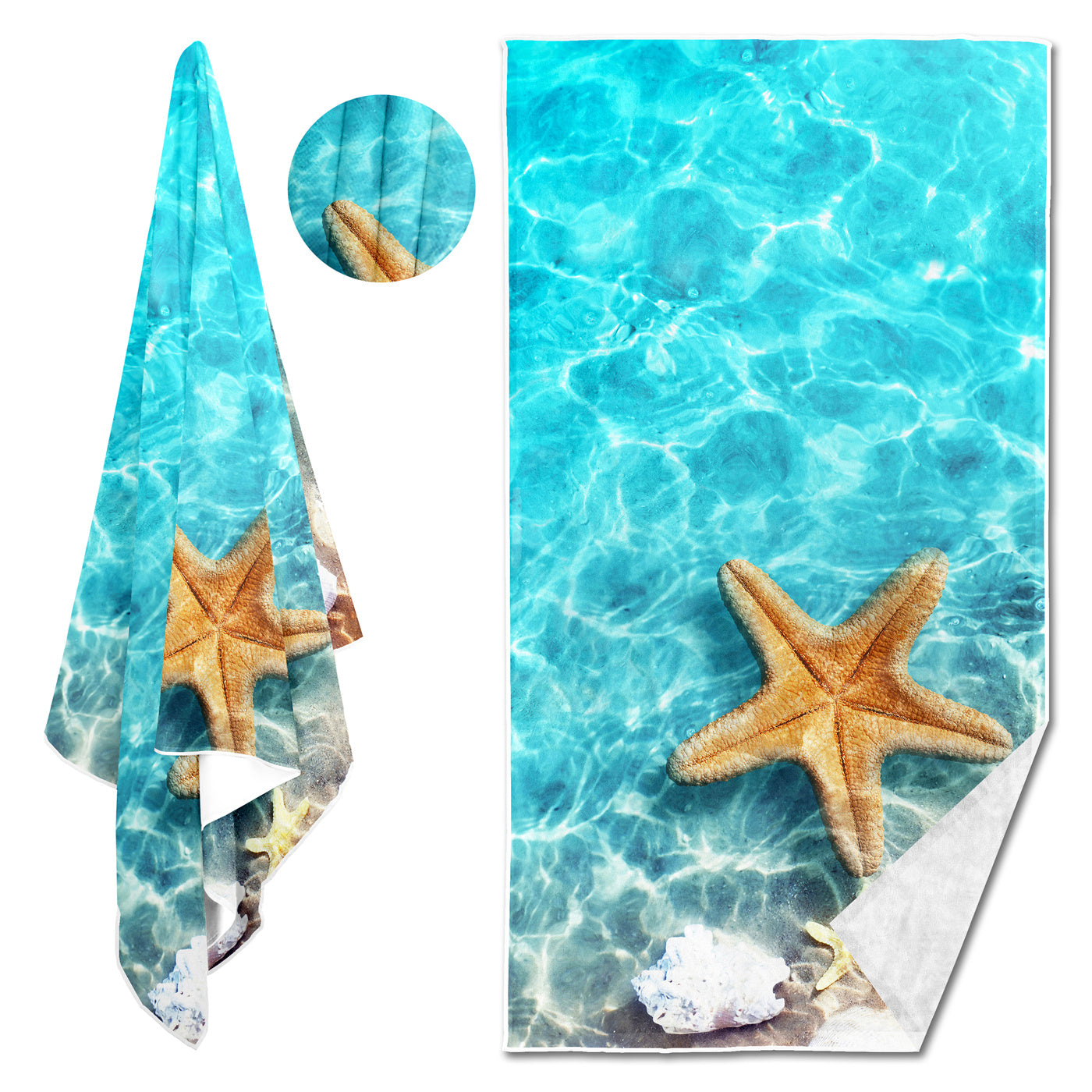 Dreammers 3D Starfish Underwater Beach Towel, Tropical Ocean Quick Dry Soft Bath Towel