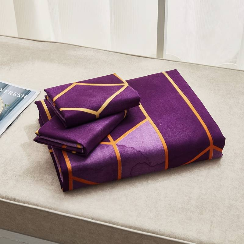3Pcs Purple Geometric Printed Quilt Duvet Cover Bedding Set