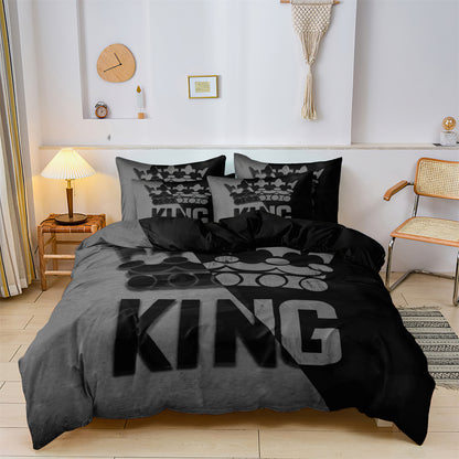 Dreammers King Crown Duvet Cover Set, Black Grey Modern Soft Bedding Set for Men