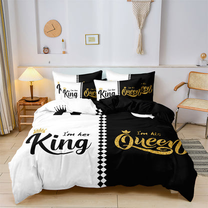 Dreammers King Queen Black White Glitter Couple Duvet Cover Set, Romantic Luxury Soft Bedding Set with Pillowcases