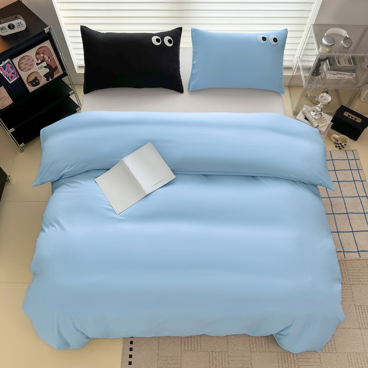 3Pcs Blue Eye Embroidery Printed Quilt Duvet Cover Bedding Set