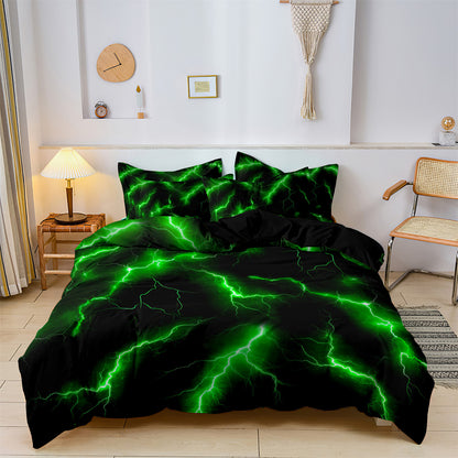 Dreammers 3D Green Lightning Duvet Cover Set, Cool Storm Soft Bedding Set with Pillowcases