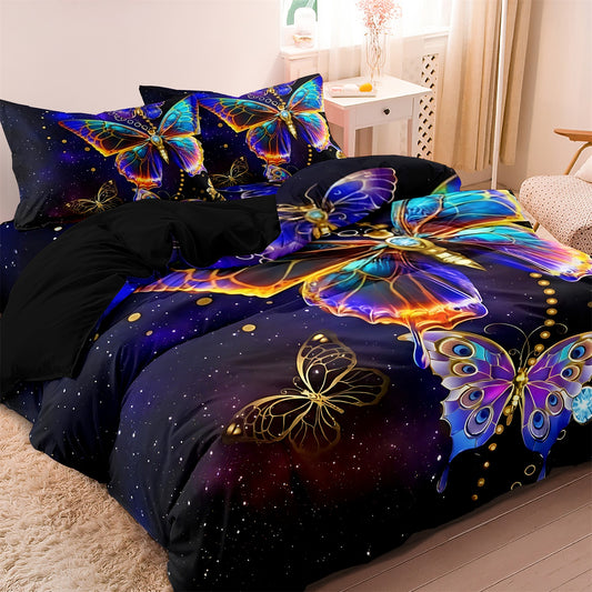 Dreammers 3D Galaxy Colorful Butterfly Duvet Cover Set, Mystical Soft Bedding Set with Pillowcases