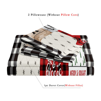 Dreammers Merry Christmas Plaid Duvet Cover Set, Festive Holiday Soft Bedding Set with Pillowcases