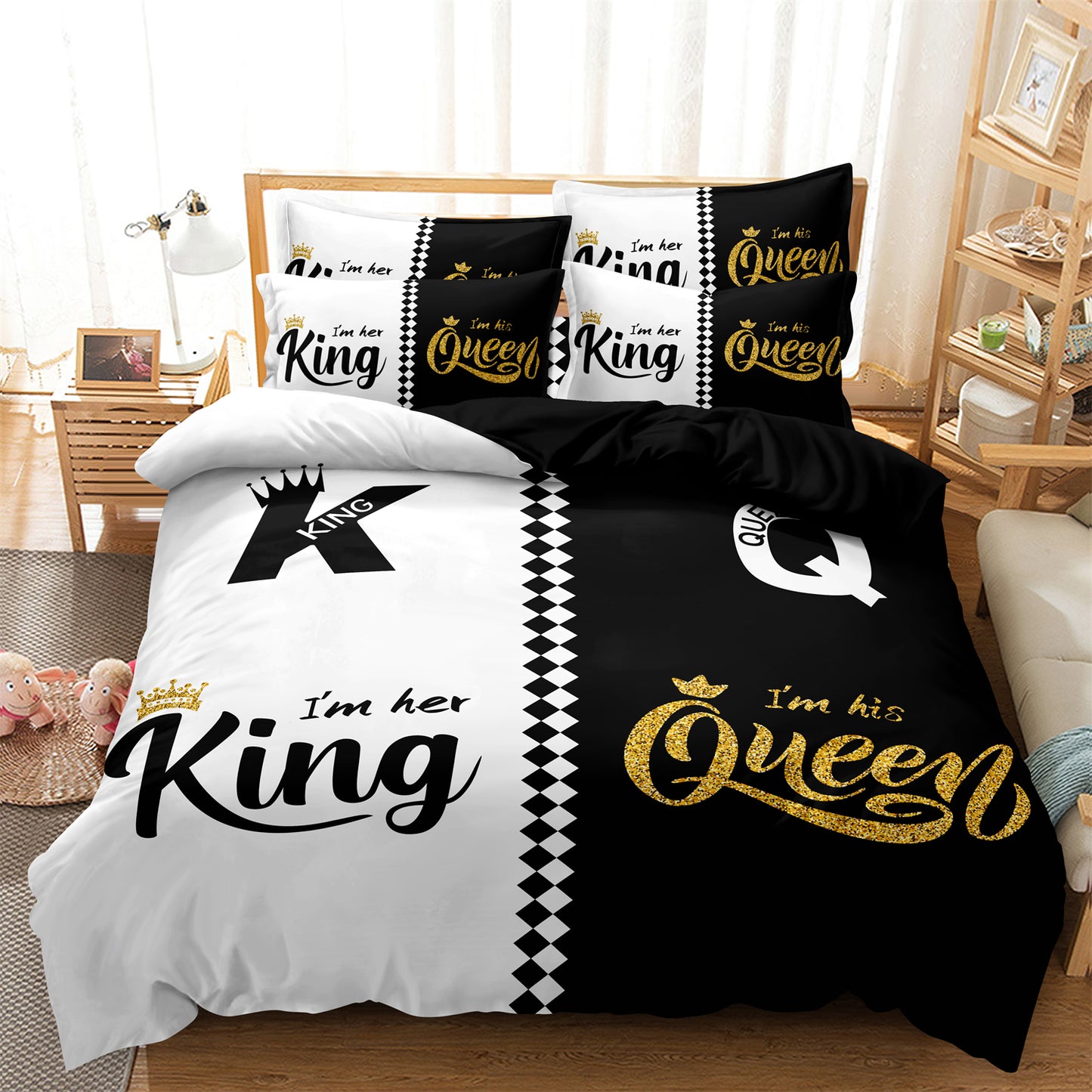 Dreammers King Queen Black White Glitter Couple Duvet Cover Set, Romantic Luxury Soft Bedding Set with Pillowcases