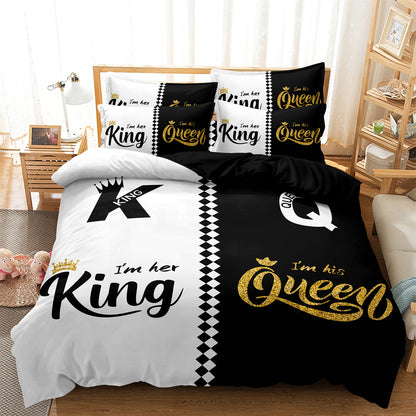 Dreammers King Queen Black White Glitter Couple Duvet Cover Set, Romantic Luxury Soft Bedding Set with Pillowcases