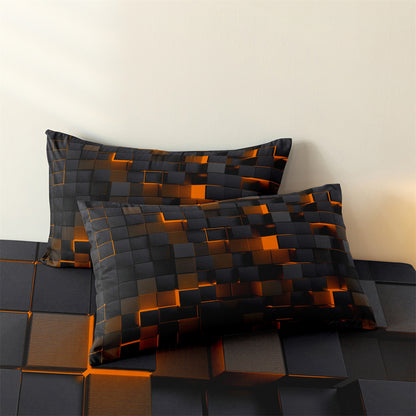 3D Orange Black Cube Fitted Sheet Set | Gamer Geometric Bedding
