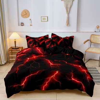 Dreammers 3D Red Lightning Duvet Cover Set, Cool Storm Soft Bedding Set with Pillowcases